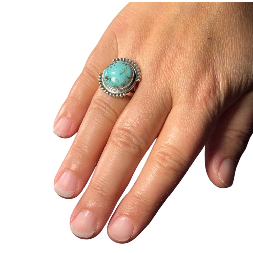 925 Sterling Silver Turquoise Ring 7.5￼